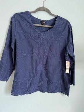 new directions Navy Embroidered Scoop Neck Blouse